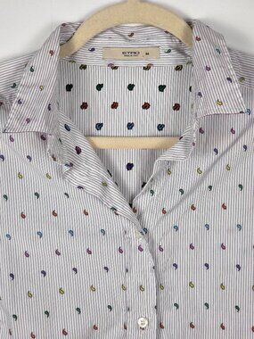 ETRO Milano Stripe & Mini Paisley Button Down Shirt Made in Italy Women’s M